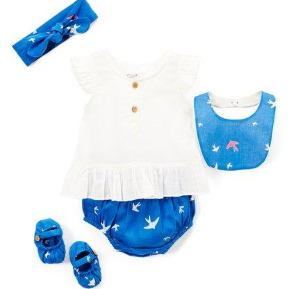 NEW Boho Kids Blue Bird Print 5 Piece Set